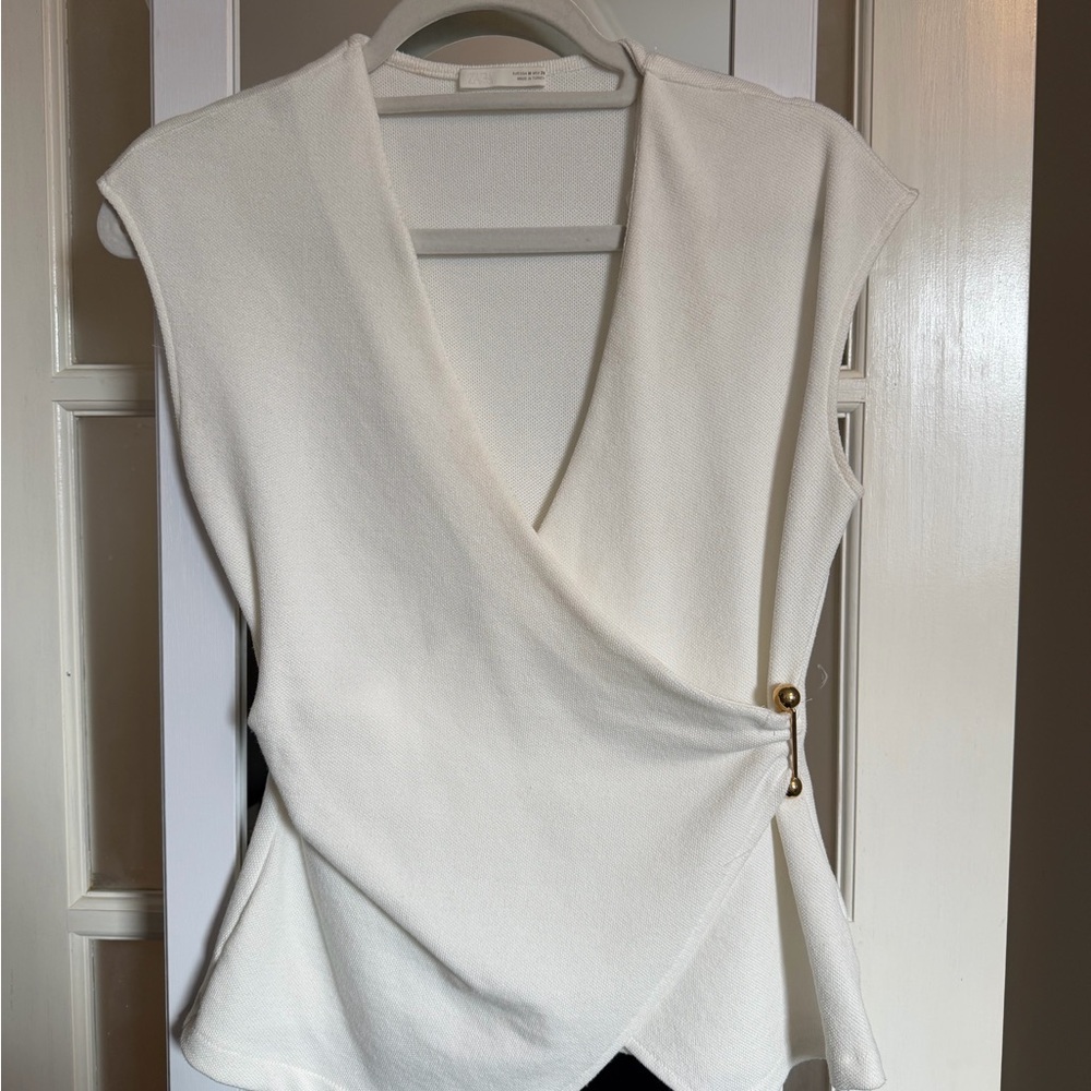 Zara White Wrap Top